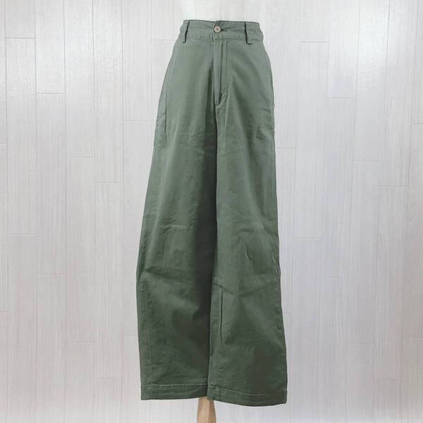 YAS0454 UNIQLO ユニクロ レディース ボトムス カジュアルパンツ ロング丈 綿パン ワイドパンツ サイズ61 グリーン 緑 カーキ 無地 春夏秋