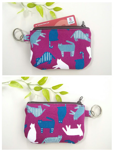 ハンドメイド〈キーリング付き〉カードサイズのフラットポーチ　和モダン/シルエット