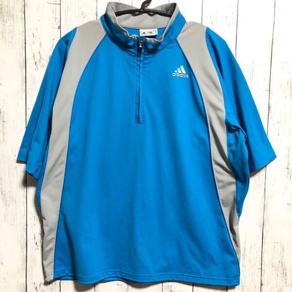 adidas golf アディダスゴルフ ハーフジップシャツ メンズ L 水色×グレー