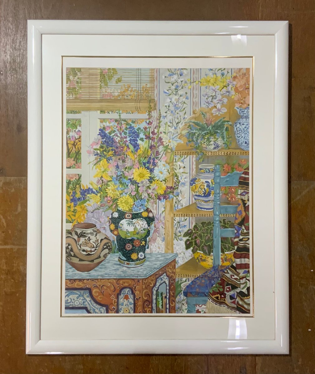 ジョン・ポーウェル 牧場の眺め 25号 絵画 直筆サイン シルク