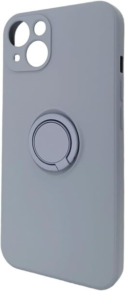 iPhone13 mini (6.1inchモデル) 汎用スマホケース スマホリング付き シリコンケース スマホカバー ソフトケース【アイスグレー】