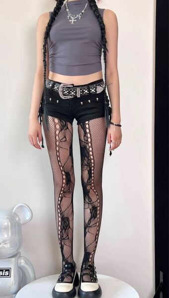 ブラック バラ y2kタイツ 超セクシータイプ セクシー網タイツ 超セクシーを演出 黒タイツ