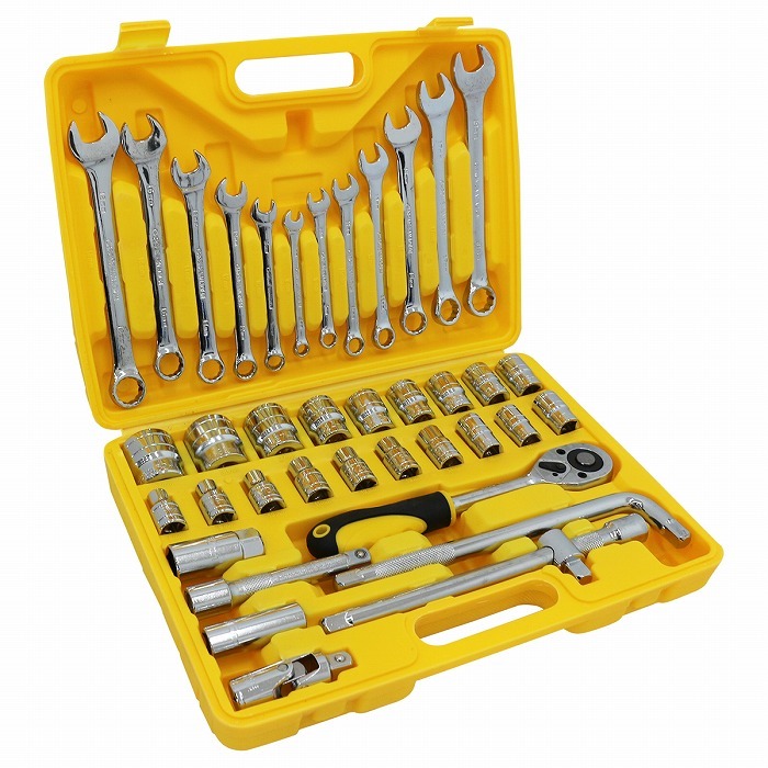 ソケットレンチ 38種 スパナ セット 差込角1/2インチ(12.7mm) コンビネーションレンチ ラチェット ハンドル 六角 ソケット