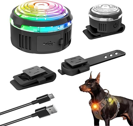 UMIONE 夜間視認性アップ!レインボーLED首輪ライト - 愛犬の安全を守るペット用安全灯、耐久性と防水性に シリコンバンド。