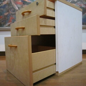 新品キャスター付 洒落 リモートワーク テレワーク 木目調 脇机 袖机 サイドデスク 木製サイドテーブル キャビネット ★U28