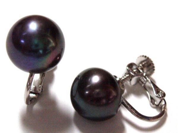 巨大粒♪可愛い天然淡水真珠/ブラックパールイヤリング(11mm)冠婚葬祭OK