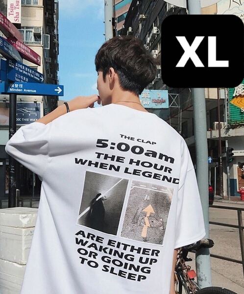 トップス ビッグシルエット バックプリント Tシャツ シャツ トレンド ストリート 渋谷 パルコ ヒカリエ オルチャン ユニセックス 白 XL