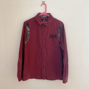 Subciety メンズ 長袖ボタンシャツ ワインレッド