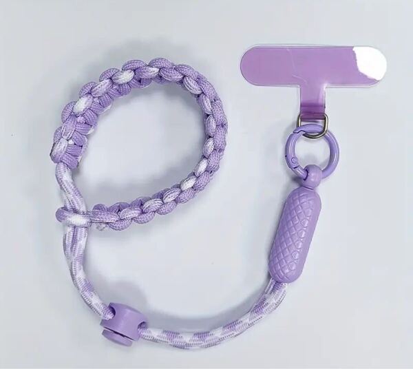 ハンドメイド スマホ ストラップ 編み込み パープル+ホワイト、新商品 新品 おしゃれ