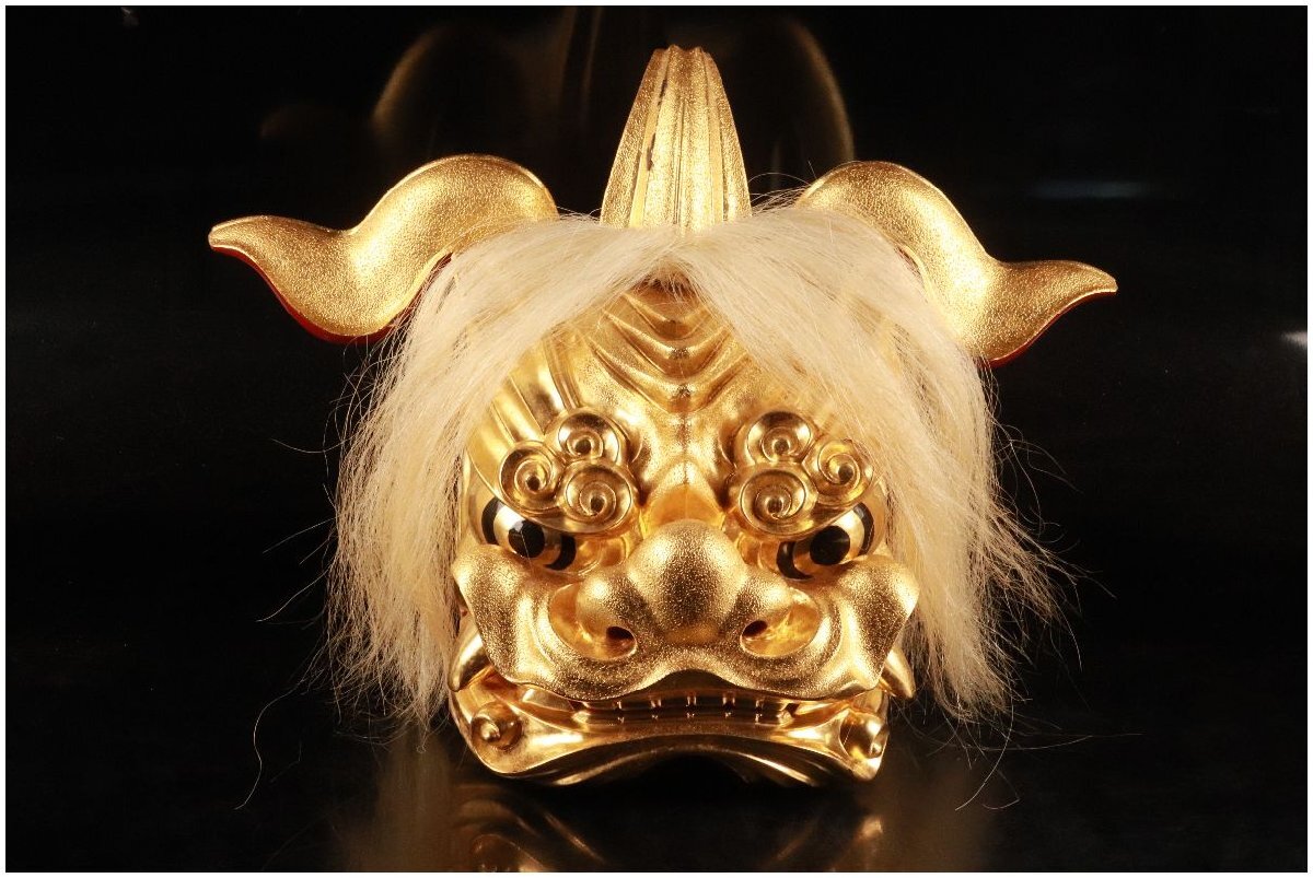 Amazon.co.jp: 木製 獅子頭 井波彫刻 床飾獅子頭 金塗獅子頭