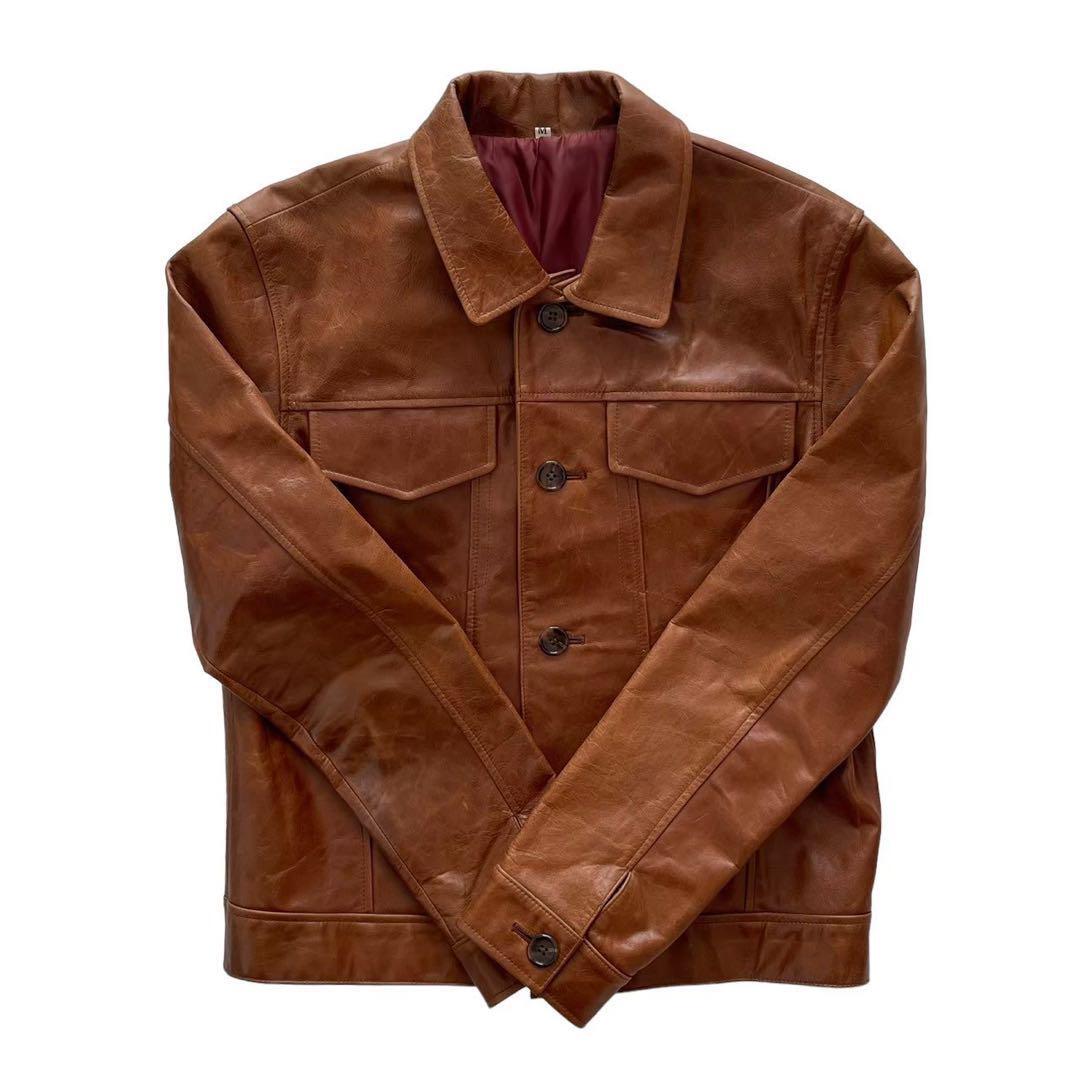 レザージャケット ブラウン キャメル 牛革 韓国製 予備ボタン付き レザージャケット ブラウン キャメル 牛革 韓国製 予備ボタン付き