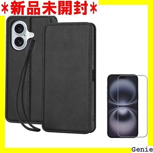 iPhone 16 Plus ケース 手帳型 アイフォ ット式 携帯ストラップ付き、ガラスフィルム付き ブラック 394