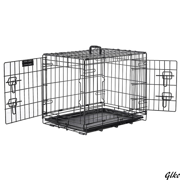 【組み立てが簡単で、折りたたんでコンパクトに収納可能】 ペットケージ 犬 ケージ 小型犬 折り畳み ケージ ダブルドア トレー付き