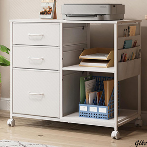 【布製引き出しと軽量設計で持ち運びや配置替えが容易】デスクワゴン 幅75cm 三段引き出し コンパクト キャスター付き 多用途