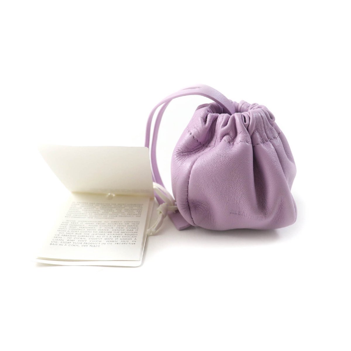 未使用品★ジルサンダー J08WD0031 P5388 RIPPLE POUCH ポーチ リップル ロゴ刻印 ドローストリング レザー ポーチ LAVANDER UNI 袋付