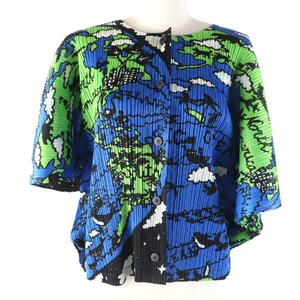 極美品☆PLEATS PLEASE プリーツプリーズ 2012年製 PP23-JO605 World Map Ocean 世界地図 変形 カーディガン マルチ 3 正規品 レディース