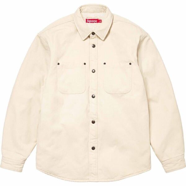 送料無料 L 白 Supreme Faux Shearling Lined Work Shirt Natural White シュプリーム ワークシャツ デニムシャツ ナチュラル 24FW 新品