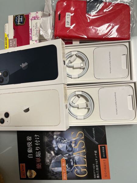 新品未使用Apple iphone13付属品のみ 純正充電器USB-C to Lightningケーブル 4個セット&手帳型ケース フィルム