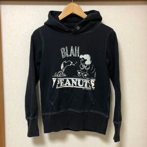 Lee PEANUTS スヌーピー プルオーバー パーカ リブ長 Sサイズ BLACK USED リー ピーナッツ vintage SNOOPY フーディー 黒 アメカジ 古着