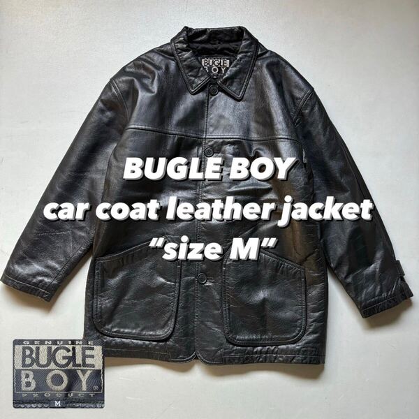 BUGLE BOY car coat type leather jacket “size M” ビューグルボーイ カーコート レザージャケット 黒 ブラック レザーコート 韓国製