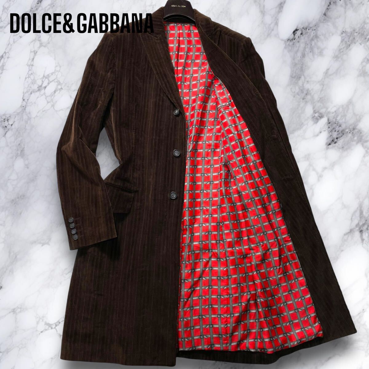 【極美品】DOLCE&GABBANA コーデュロイ 裏地 総柄 チェスターコート 極美品】DOLCE&GABBANA コーデュロイ 裏地 総柄 チェスター