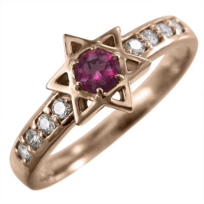 指輪 六芒星 ルビー ダイアモンド k10ピンクゴールド 7月誕生石
