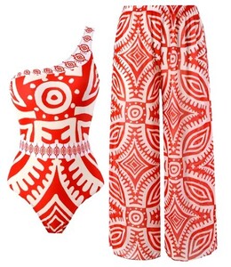 женский купальный костюм, One-piece купальный костюм . длинные брюки, пляж одежда, цвет : красный
