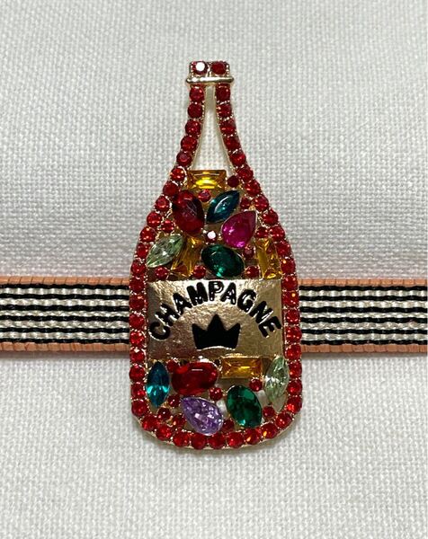 NO.1727 帯留め シャンパン ボトル CHAMPAGNE リメイク品(帯留 帯飾り 和装小物)ハンドメイド品
