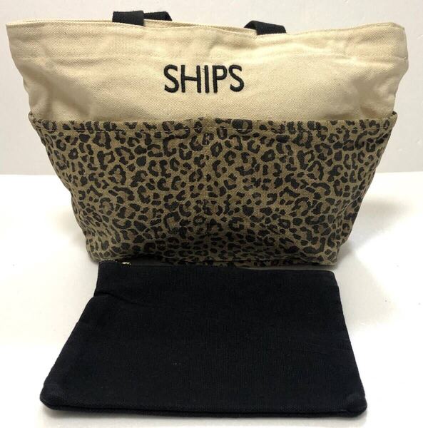 SHIPS シップス 2411185 トートバッグ キャンバス ポーチ 2WAY ハンドバッグ レオパード