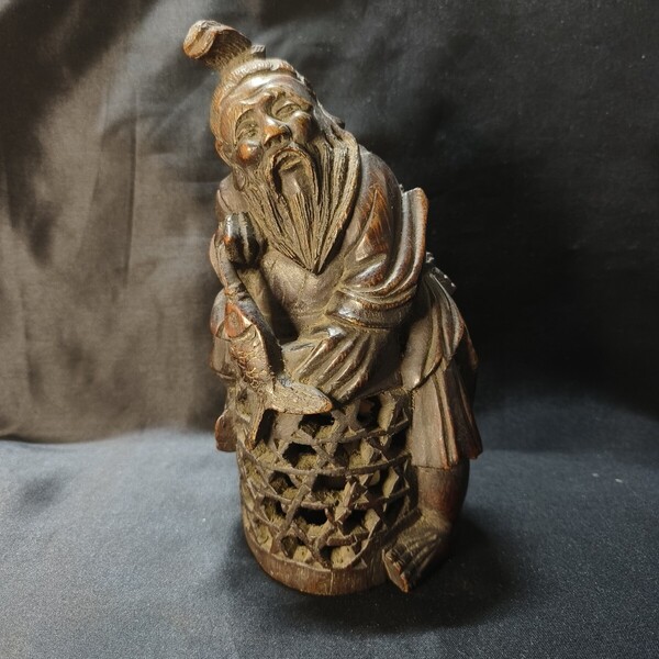 中国骨董 古竹彫り 漁夫の像 時代物 古美術品 旧家蔵出し コレクター放出