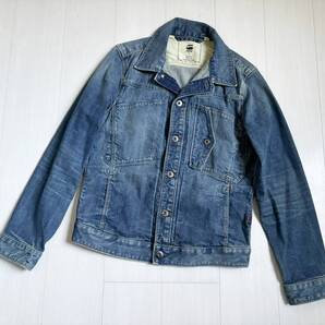 美品 G-STAR RAW デニム ブルゾン SCUTAR SLIM JKT D16167-B76 USED加工 ジャケット インディゴ アシンメトリー S 青 △1164