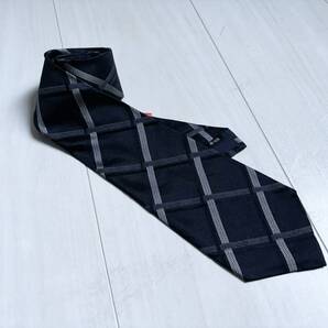 美品 ビンテージ Y’s for men ワイズ フォー メン ネクタイ 格子柄 ダイヤ ひし形 総柄 斜めストライプ 黒 ブラック シルク △1197