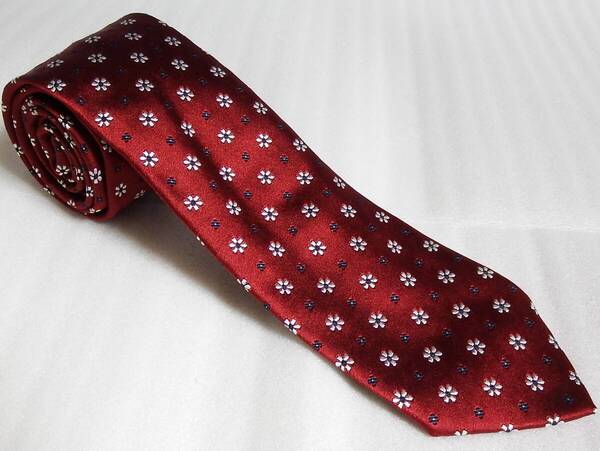 ステファノビジ イタリア製 小花柄 シルクネクタイ レッド系 STEFANO BIGI MILANO