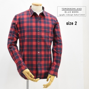 美品◇BLUE WORK◇トゥモローランド◇ブロックチェックコットンネルシャツ◇2(Mサイズ相当)◇クリーニング済