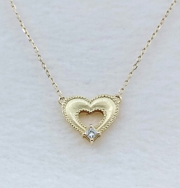 新品 正規品 AHKAH アーカー ネックレス 箱紙袋リボン ダイヤモンド 0.02ct ハート プレゼント ギフト