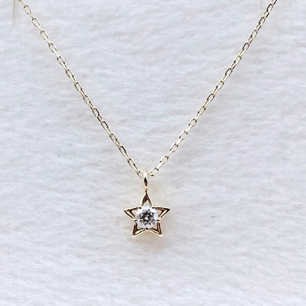 新品 正規品 AHKAH アーカー ネックレス 箱紙袋リボン スター ダイヤモンド 0.04ct プレゼント ギフト