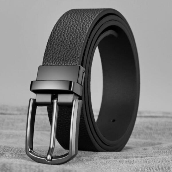 【ブラック】本革ベルト リバーシブル 120cm バックル 回転 メンズ
