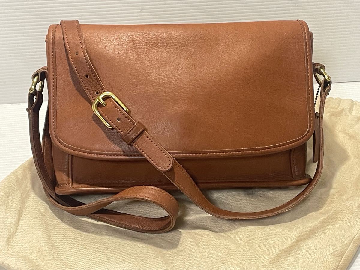 S210■ 美品 オールド コーチ COACH ショルダー クロスボディ バッグ 焦げ茶 グラブタンレザー