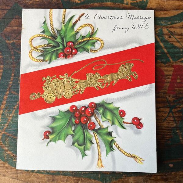 【USA vintage】1940s Christmas Greeting Card クリスマスカード グリーティングカード 奥さんへ アメリカ ビンテージ