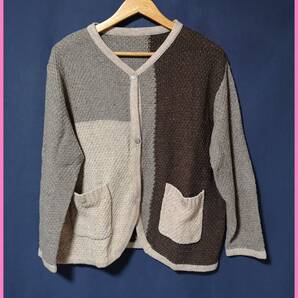 SW‐27‐3☆秋冬☆新品☆送料込み☆即決☆ナチュラル系☆中厚手☆M~L☆ニット☆カーディガン☆グレー×ブラウン×クリーム色☆