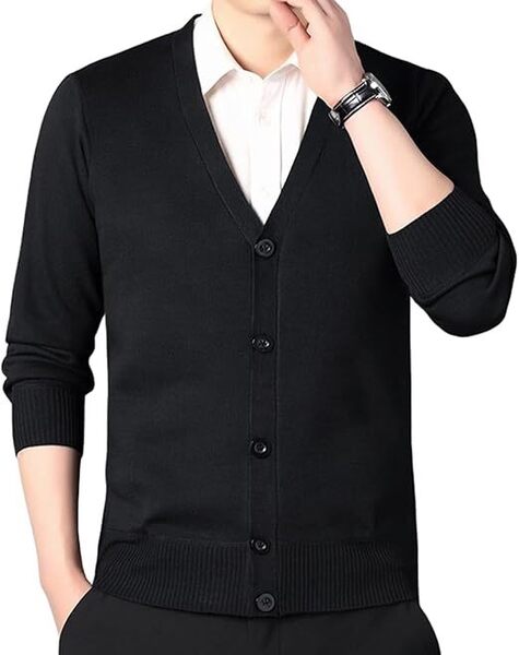 メンズ カーディガン 秋冬 ニット 裏起毛 vネック 2XL