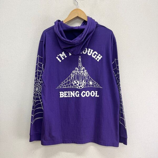 COOTIE PRODUCTIONS クーティー 17AW Hooded Print L/S Tee I’M THROUGH BEING COOL スパイダーウェブパーカー プルオーバー M 10121726