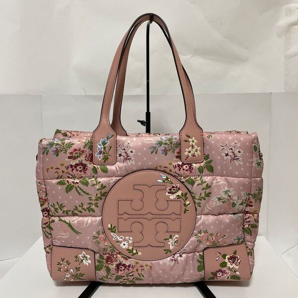 TORY BURCHトリーバーチ エラ パファー トートバッグ ナイロン フローラル ピンク 中古