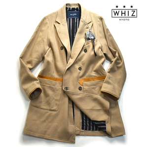 【定価6万】 美品 WHIZ LIMITED 牛革 レザー切替え 秀逸◎ チェスターコート メンズM 日本製 本革 ベージュ ウィズリミテッド