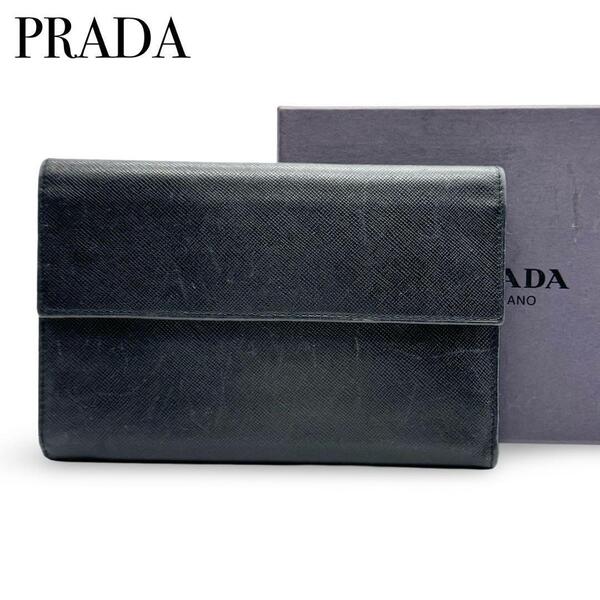 PRADA プラダ レザー 三つ折り 財布 札入れ カード入れ レディース メンズ ブラック