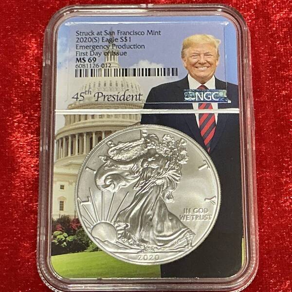 ★大統領選圧勝! 2020トランプ大統領 イーグル銀貨 MS69 準最高鑑定 First Day of Issue 発行即日鑑定品