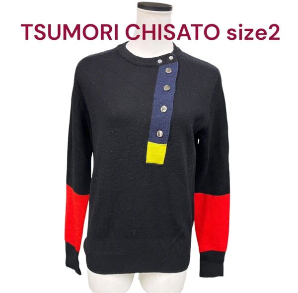 ツモリチサト おしゃれな配色 ニット セーター 2、M、9号 TUMORI CHISATO 黒 ブラック