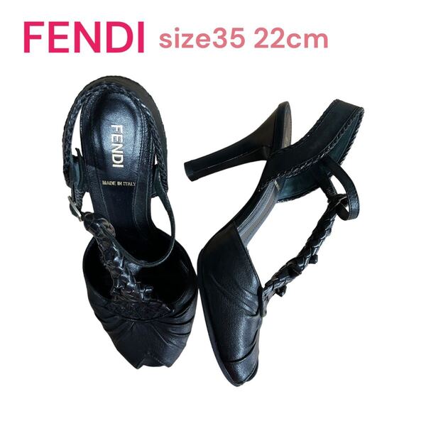 FENDI フェンディ 黒サンダル 22センチ ブラック レザー 35