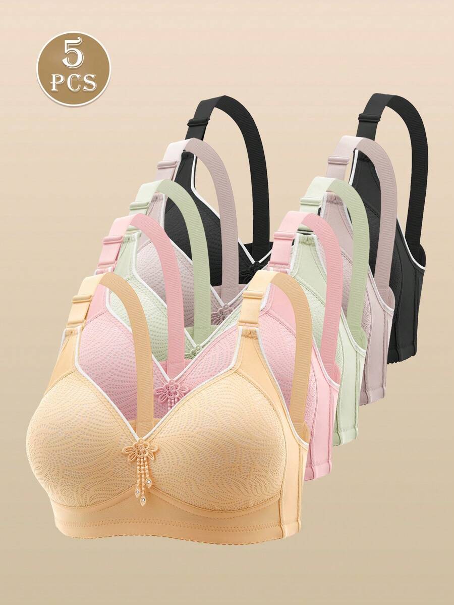 インティメート ブラジャー 5枚 ノンワイヤー ライトパッド入り 調整可能 プッシュアップブラ(女性用)