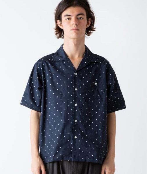 美品 rehacer スタードット オープンカラーシャツ S 日本製 半袖 紺 rehacer Dot Star Open Collar Shirt S Navy Japan Made Cotton